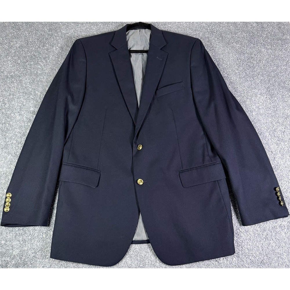 Stafford Wool Blazer Mens 44L Navy Blue 2 Gold Button Classic Fit Executive Coat